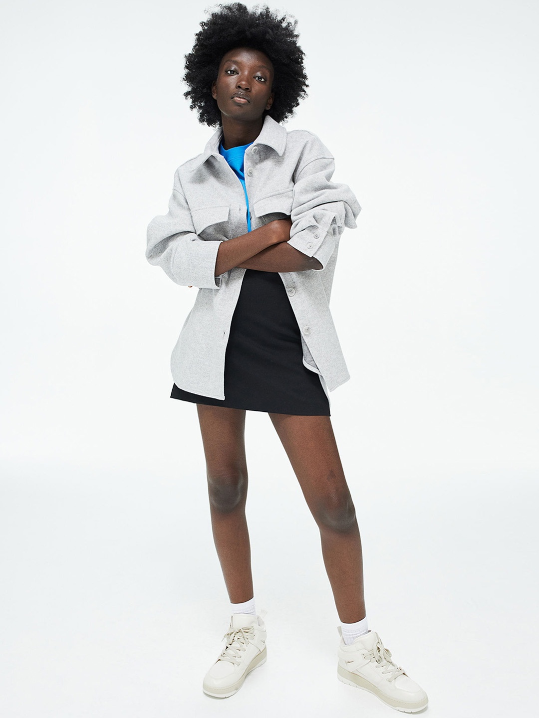 

H&M Women Oversized Shacket, Grey