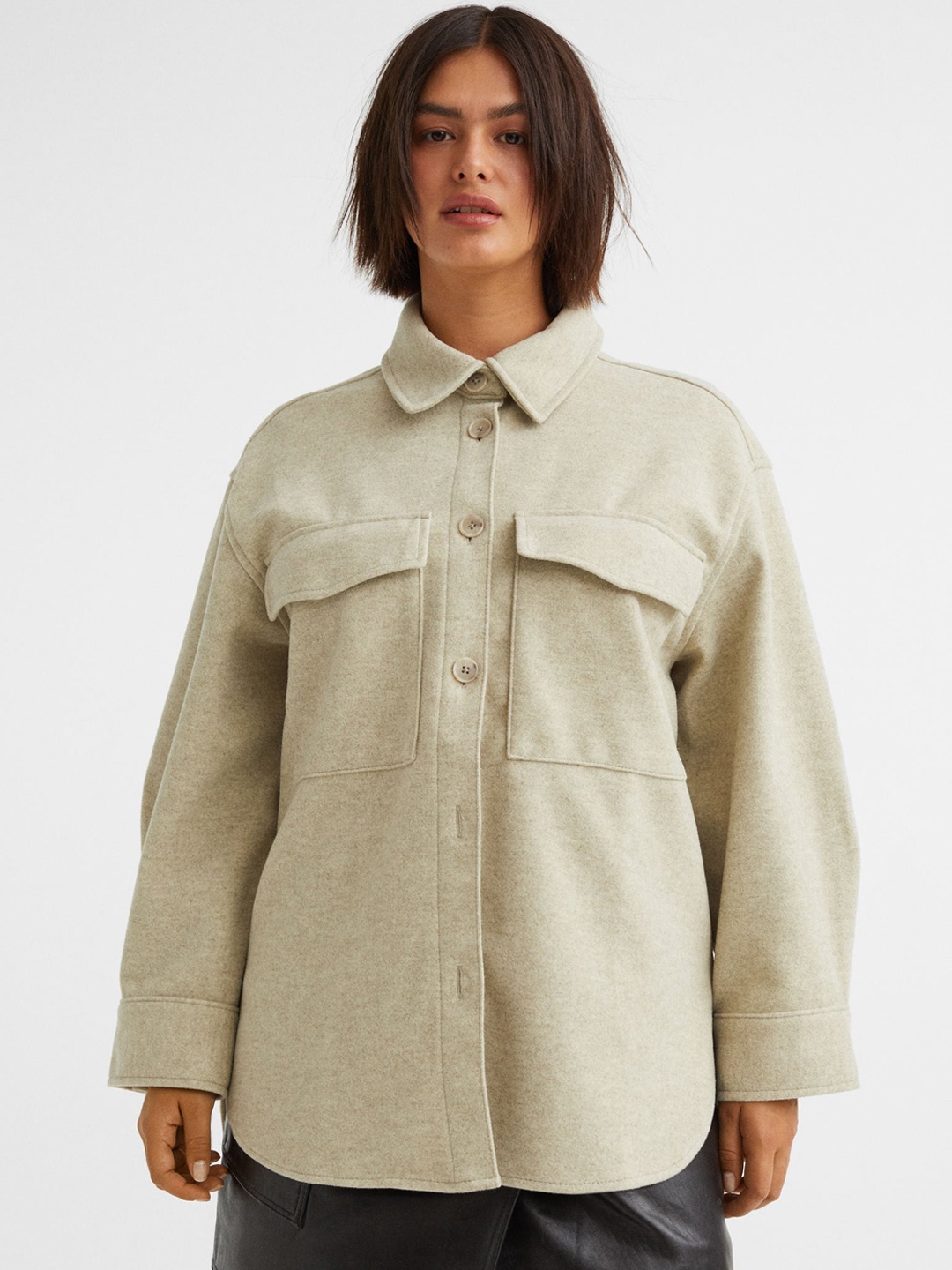 

H&M Women Oversized Shacket, Beige