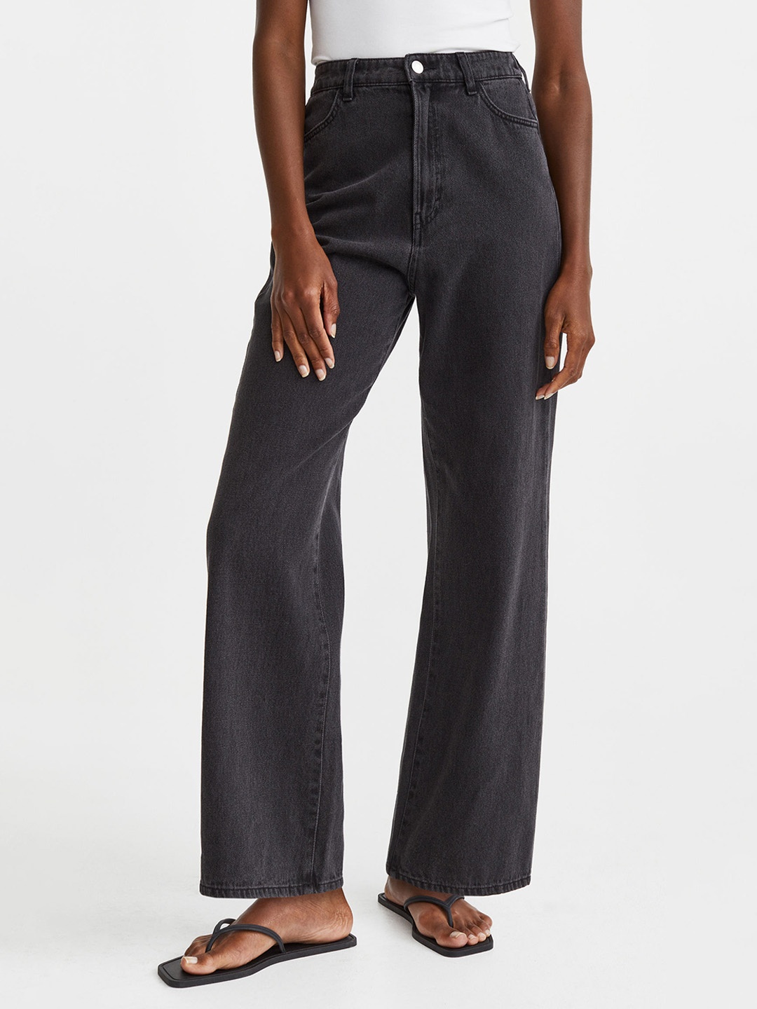 

H&M Women Wide High Jeans, Black