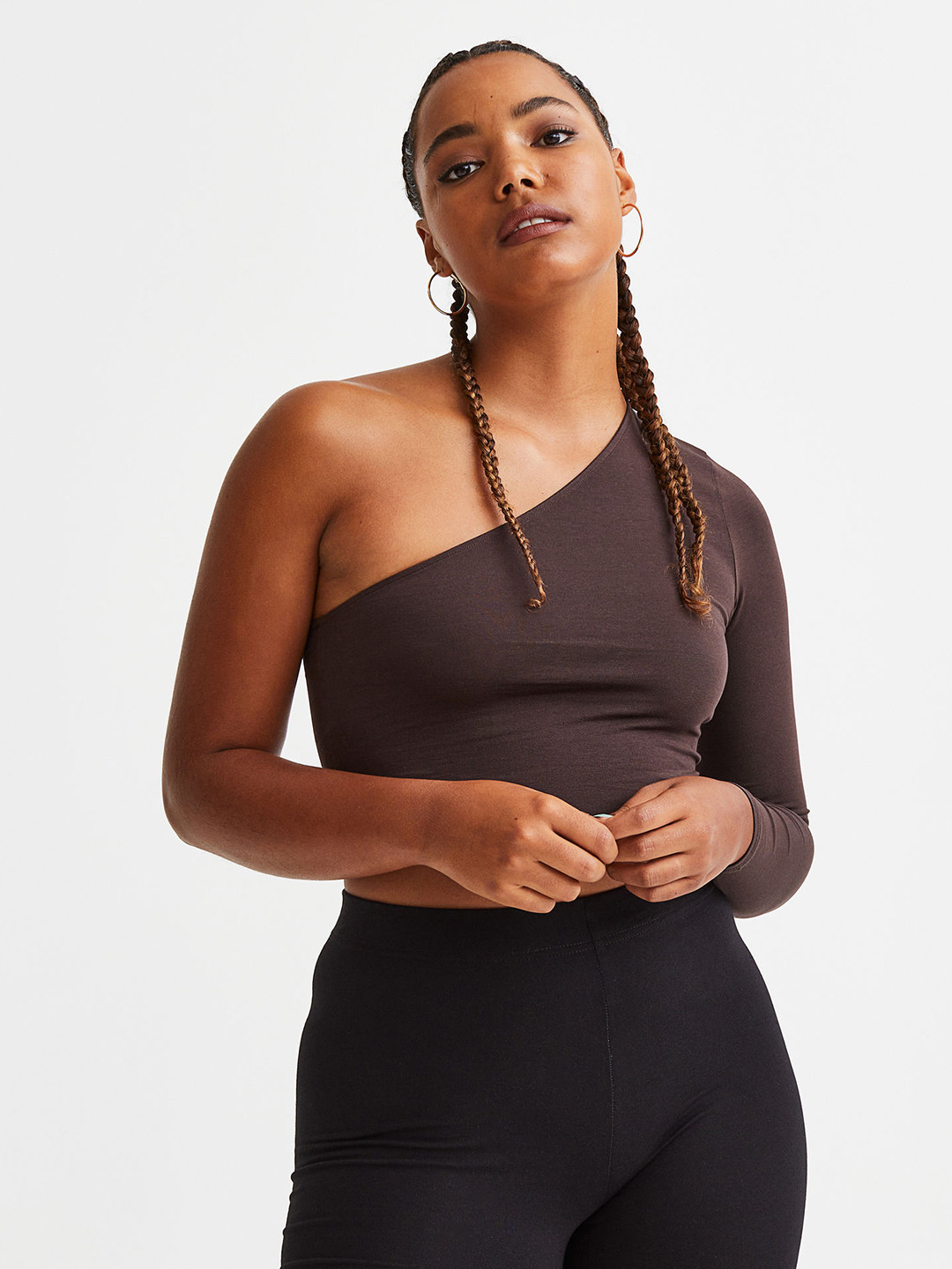 

H&M Women Cropped One-Shoulder Top, Brown