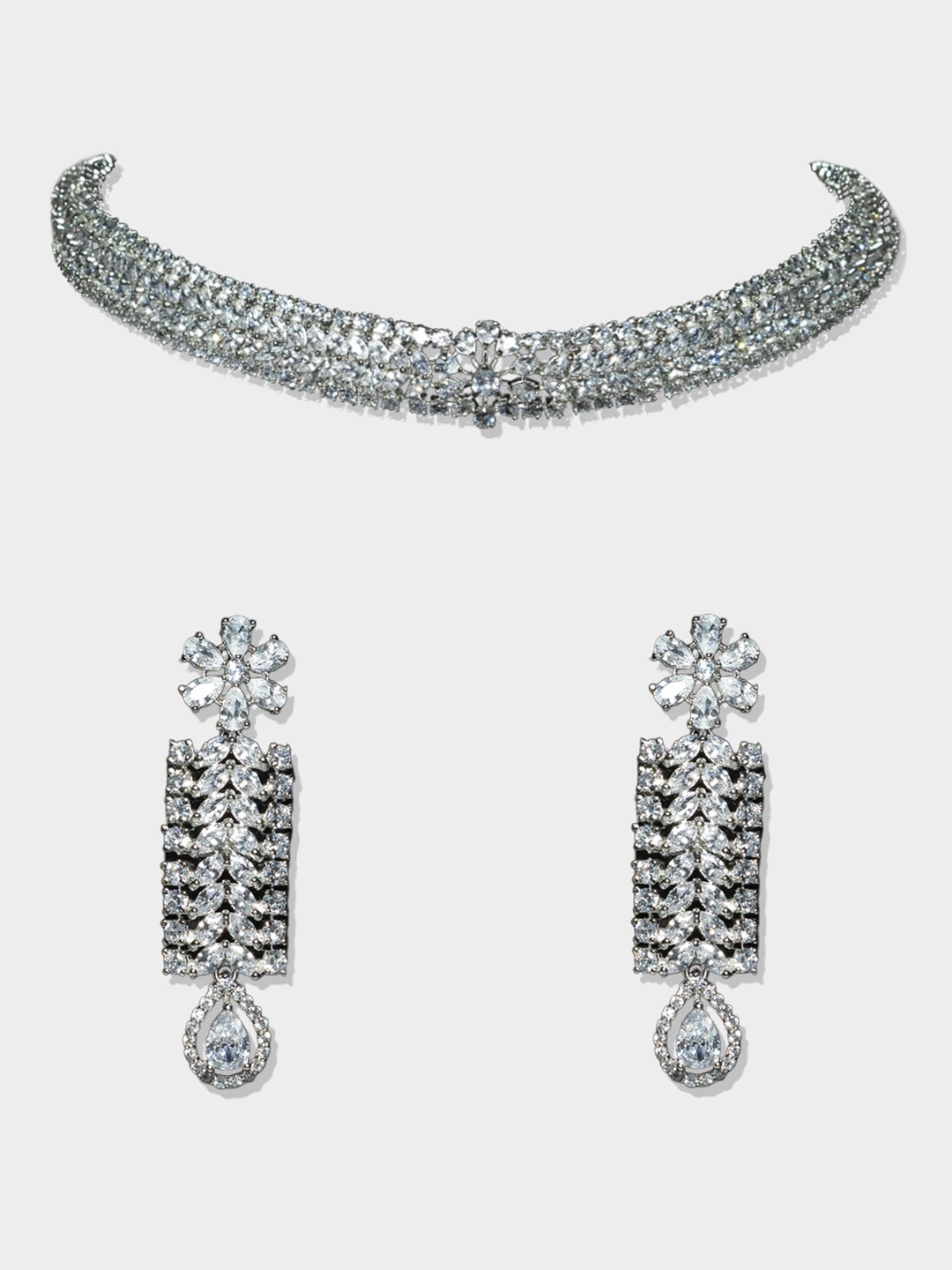 

AURAA TRENDS Rhodium-Plated & AD Studded Jewellery Set, Silver