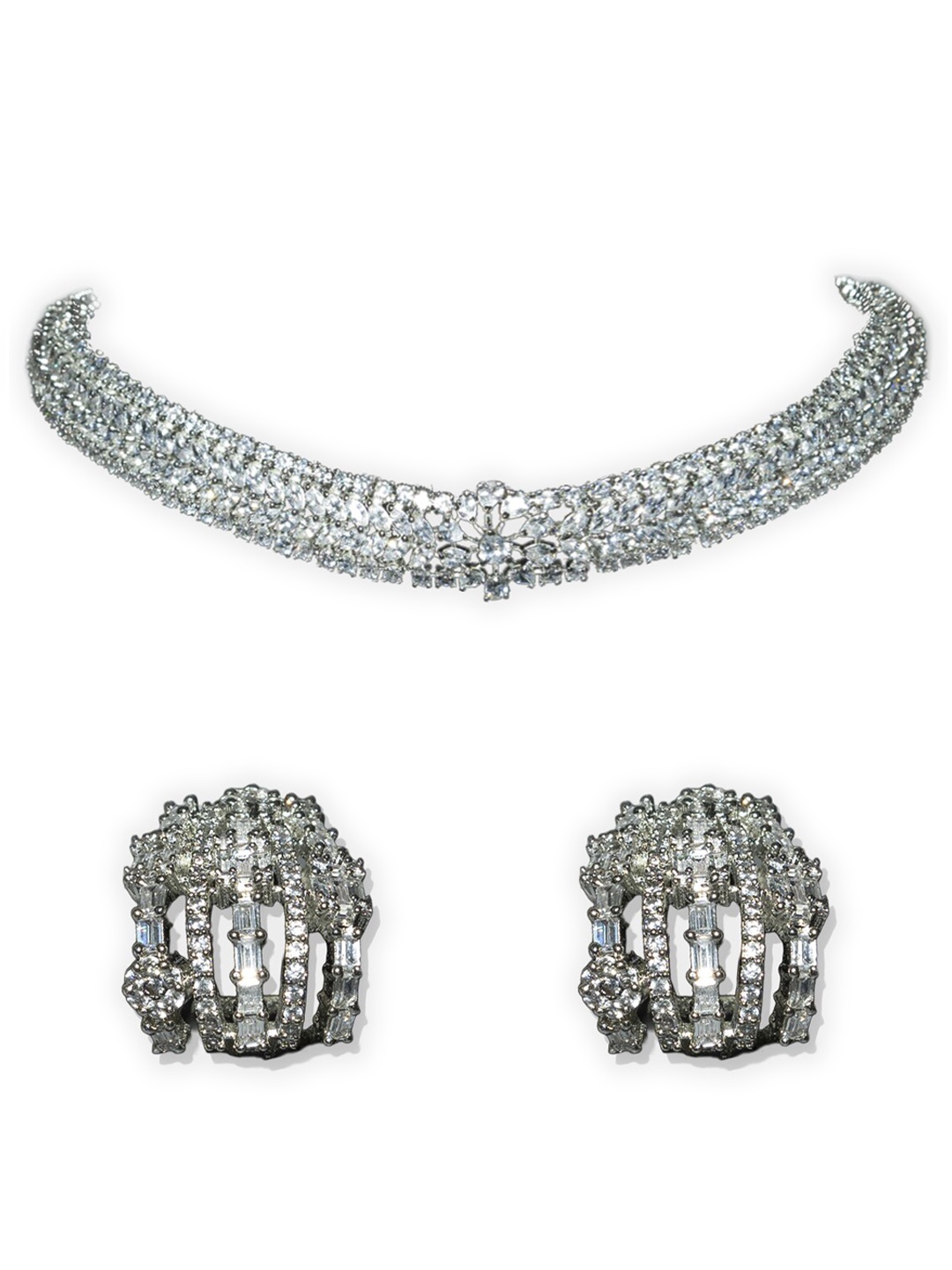 

AURAA TRENDS Rhodium-Plated AD Studded Jewellery Set, Silver