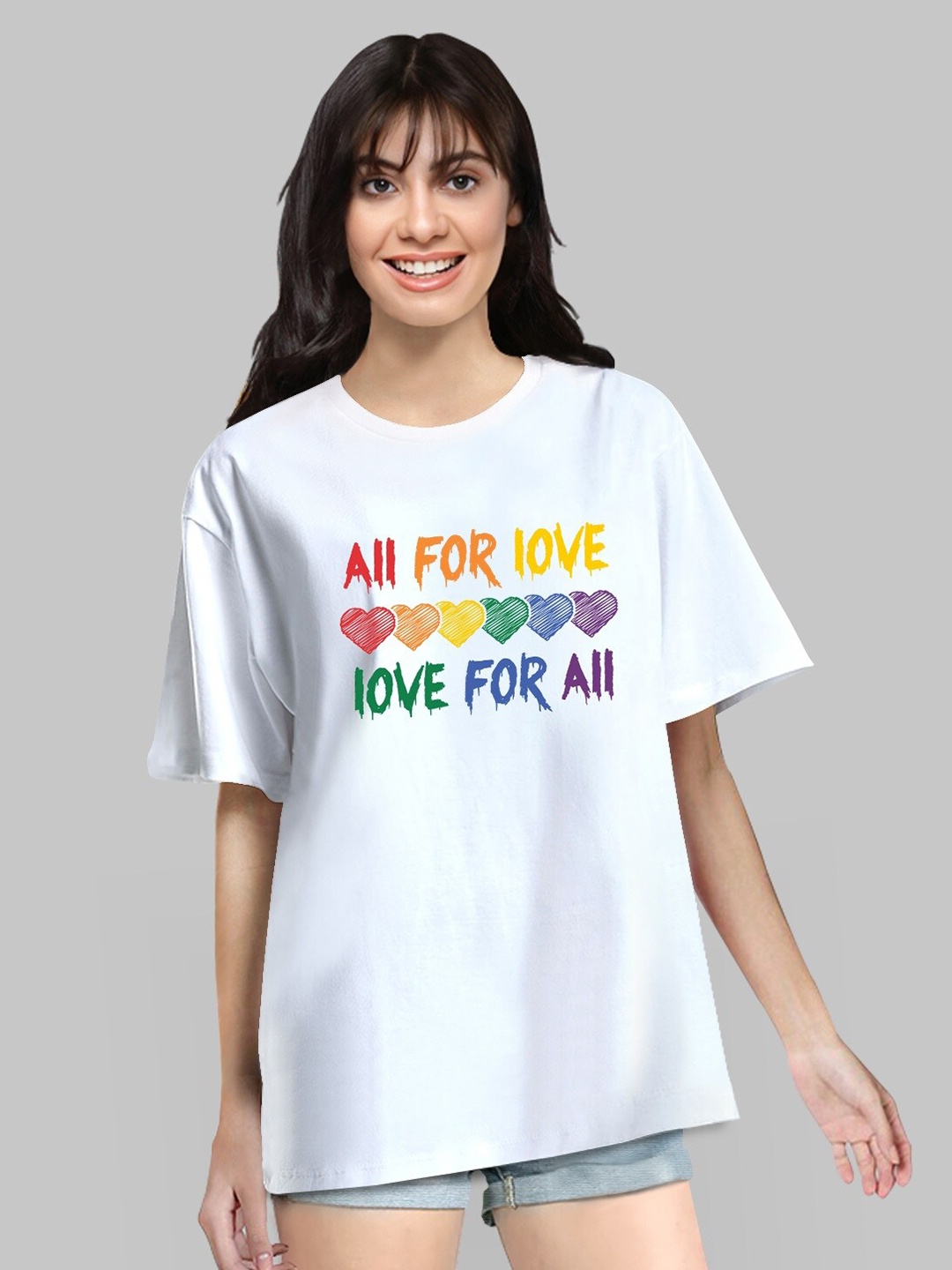 Pootlu Women Typography Printed Oversized T-shirt, Na