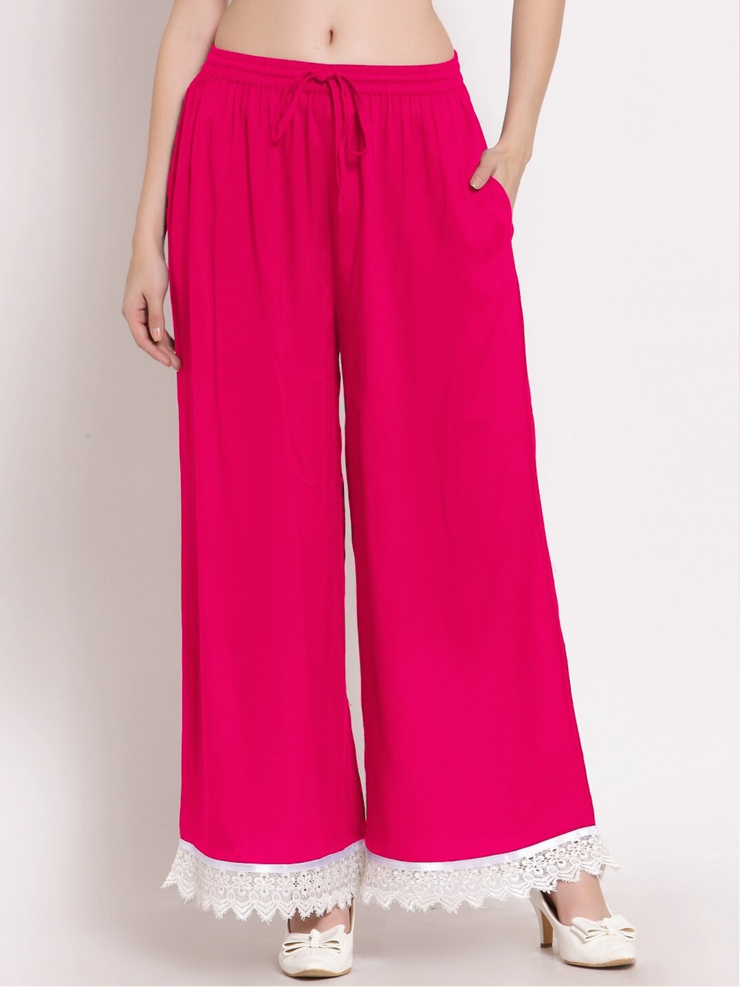 

PATRORNA Women Solid Flared Palazzos, Pink