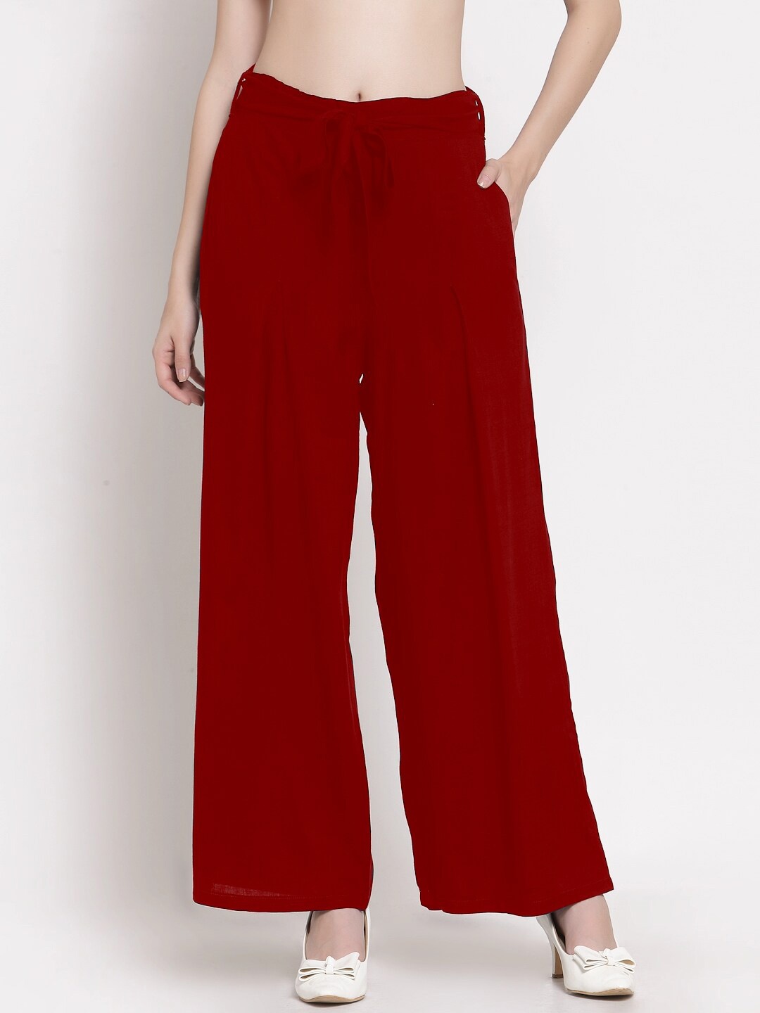 

PATRORNA Women Solid Flared Ethnic Palazzos, Maroon