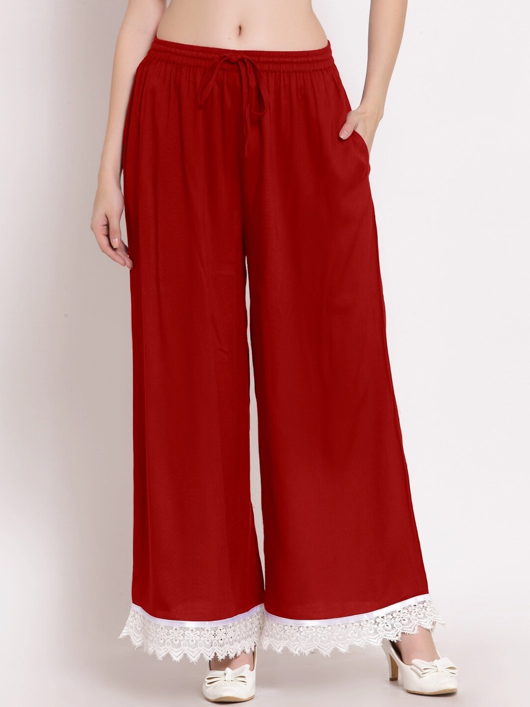 

PATRORNA Women Solid Flared Ethnic Palazzos, Maroon