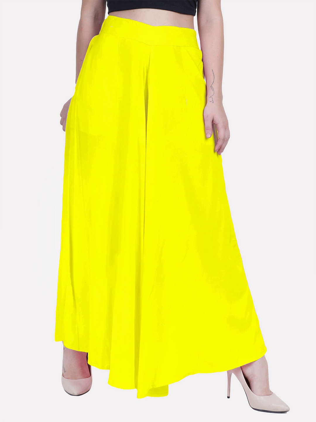 

PATRORNA Women Solid Flared Palazzos, Fluorescent green