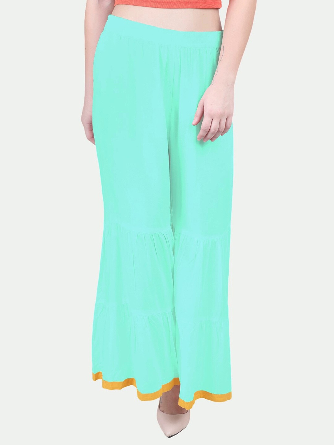 

PATRORNA Women Teal & Mustard Yellow Palazzos