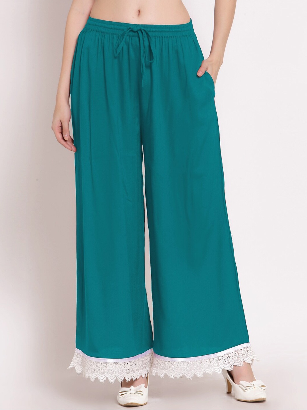 

PATRORNA Women Solid Flared Ethnic Palazzos, Green
