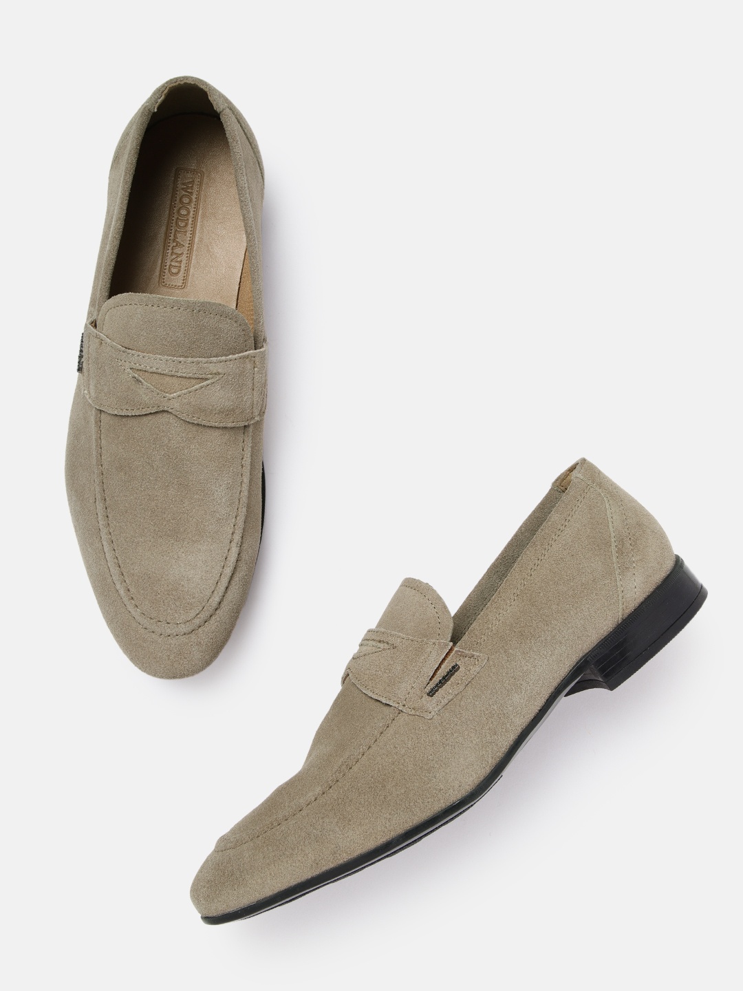 

Woodland Men Khaki Solid Leather Penny Loafers