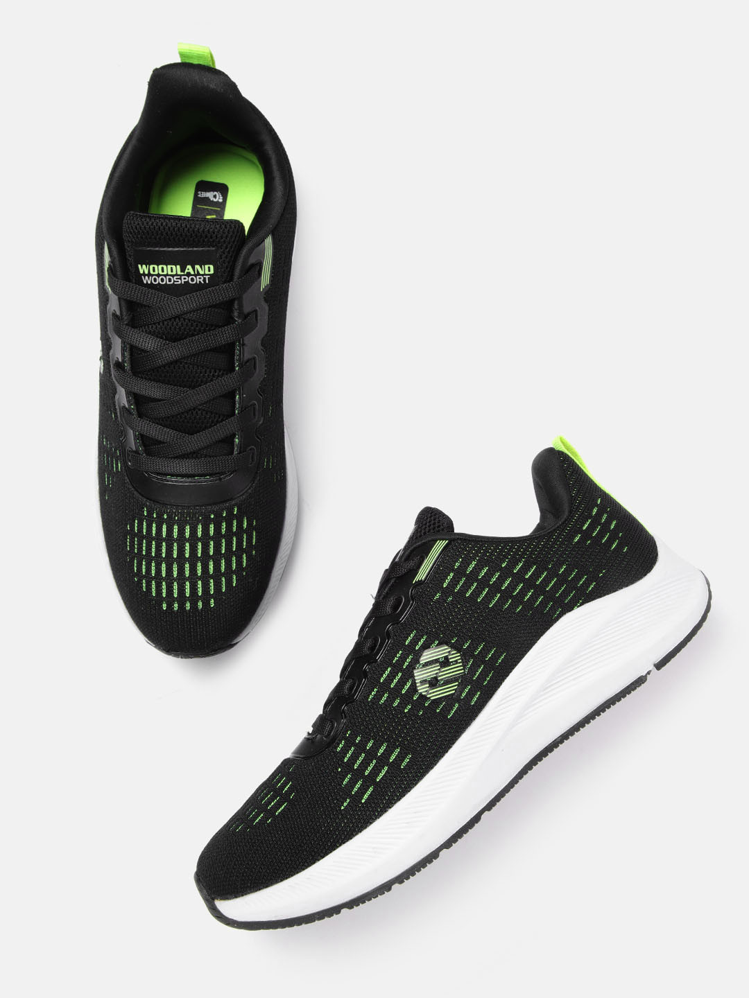 

Woodland Men Black & Green Woven Design Sneakers