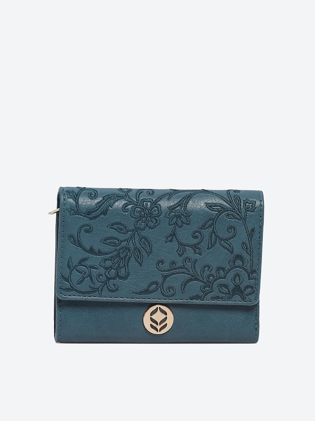 

Biba Women Floral Textured Envelope Wallet, Teal