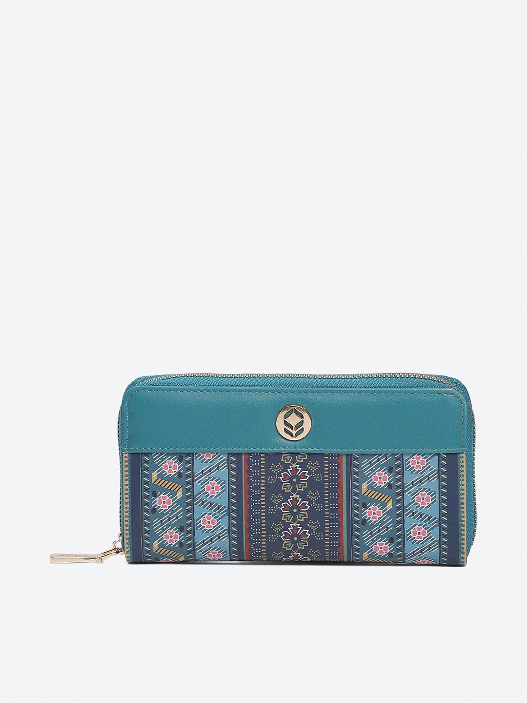 

Biba Women Floral Textured PU Zip Around Wallet, Teal