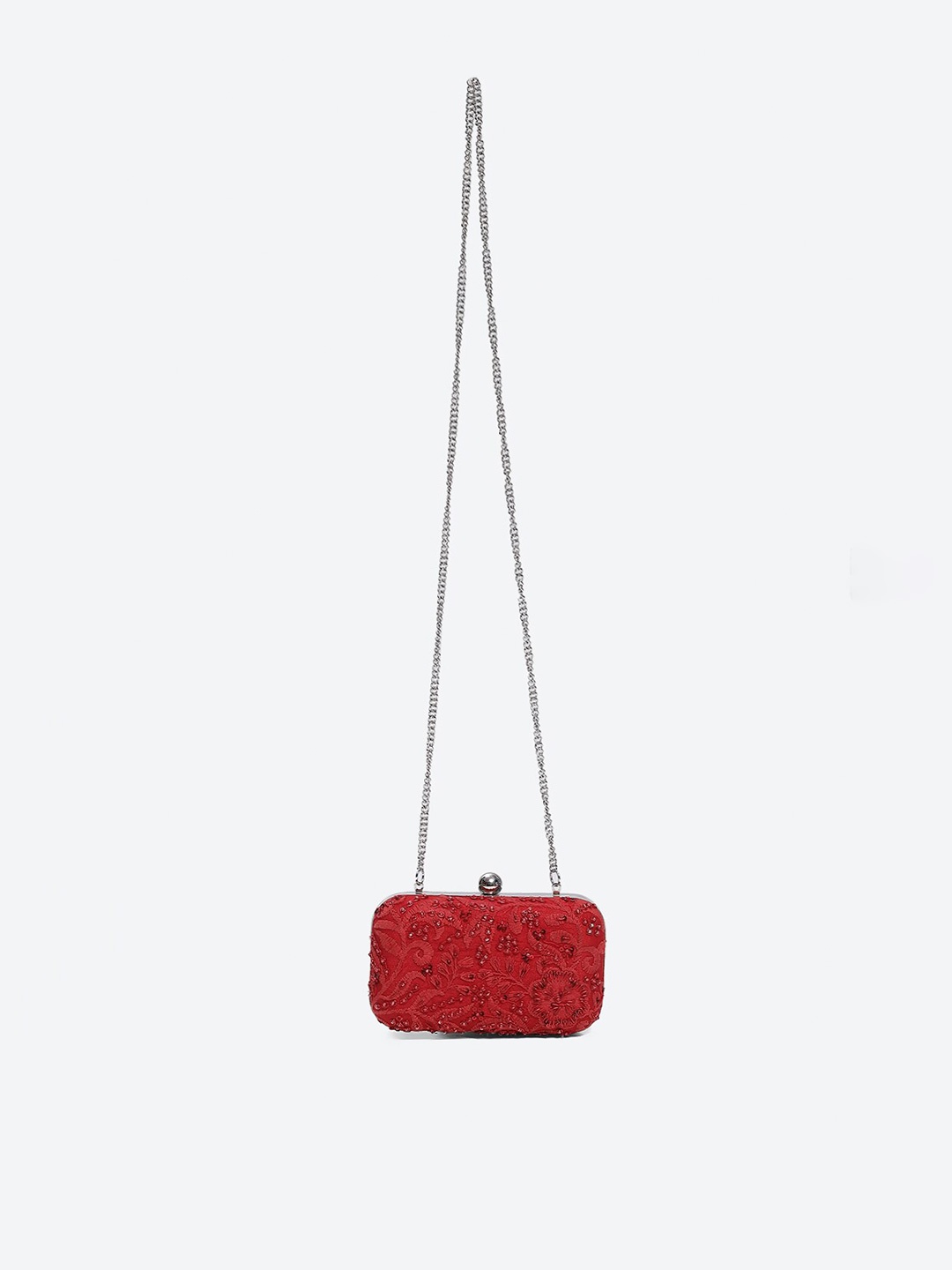 

Biba Women Embroidered Fabric Box Clutch, Red