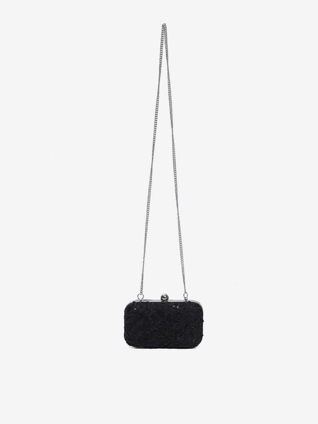 

Biba Women Embroidered Fabric Box Clutch, Black
