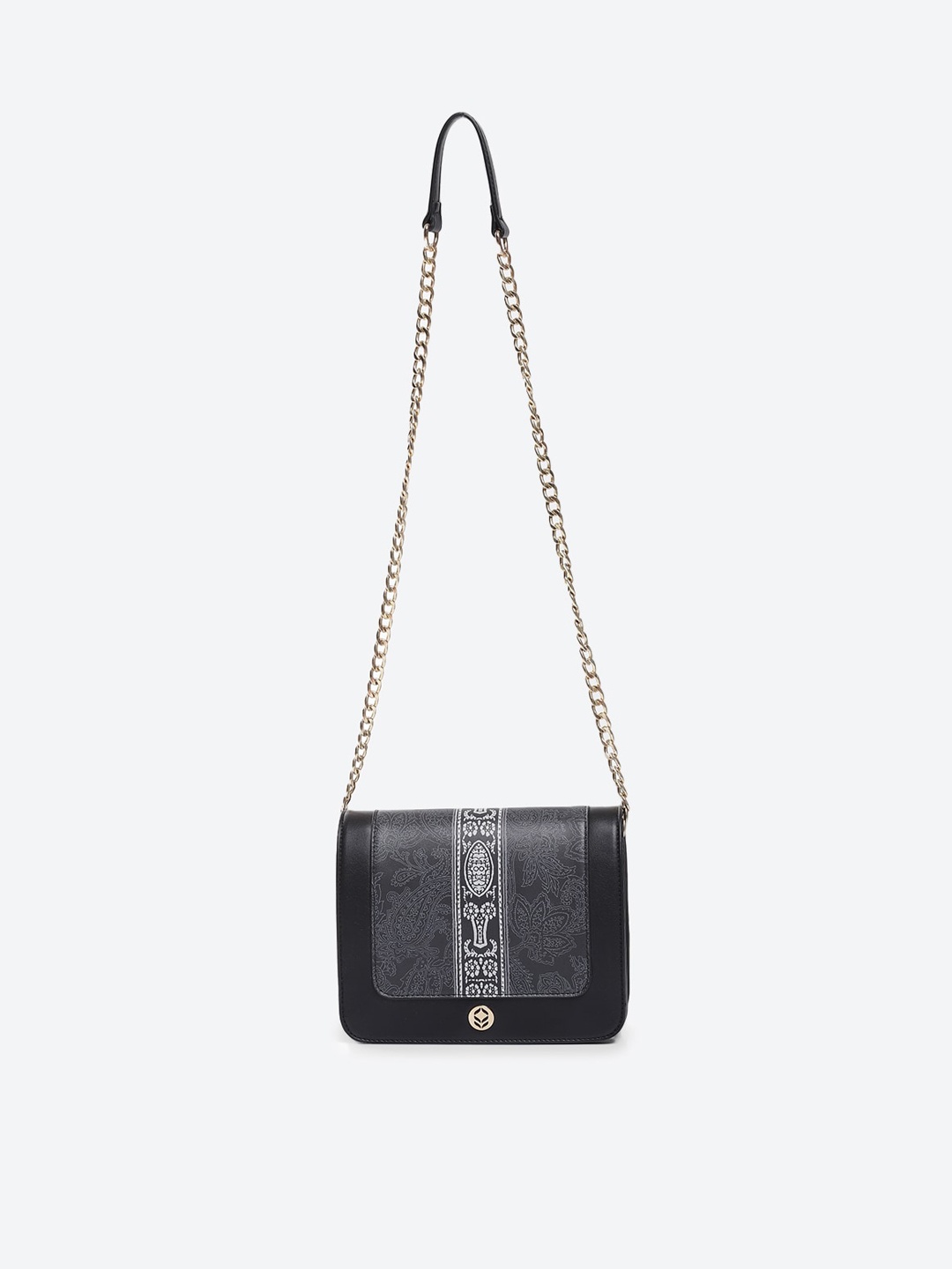 

Biba Ethnic Motifs Printed PU Structured Sling Bag, Black