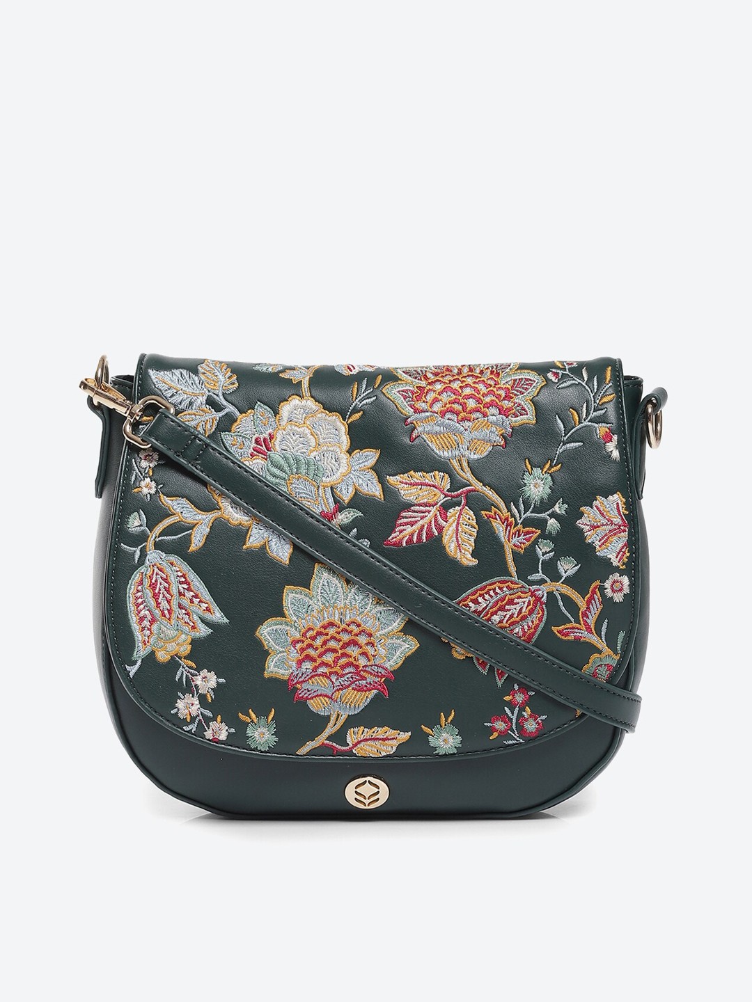 

Biba Floral Printed PU Structured Sling Bag, Green