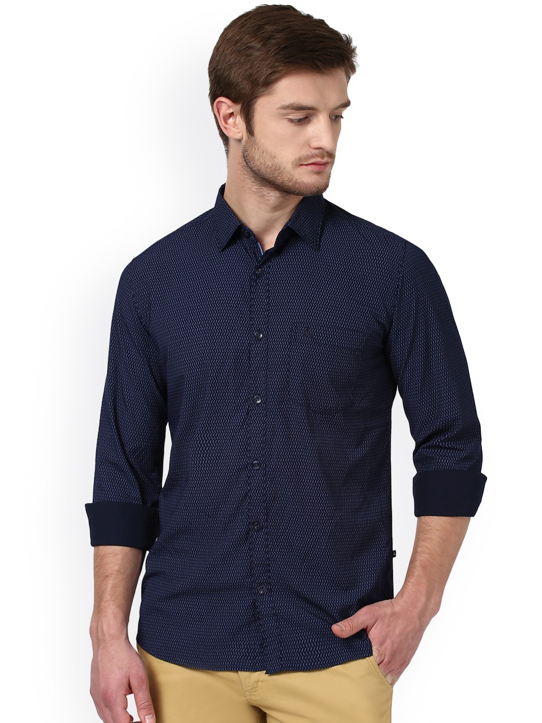 

Parx Men Navy Blue Smart Slim Fit Printed Casual Shirt