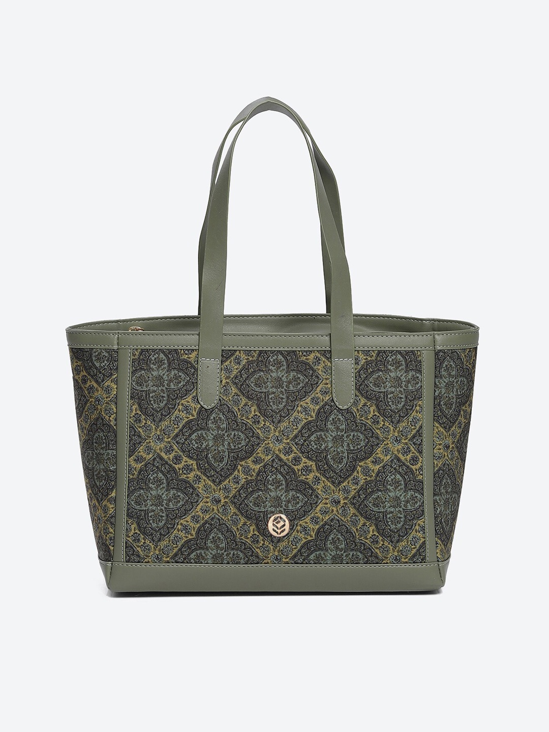 

Biba Ethnic Motifs Printed Structured Handheld Bag, Green