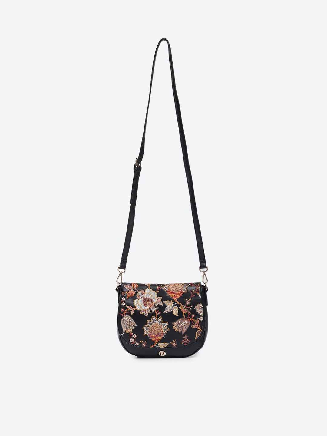 

Biba Floral Embellished PU Half Moon Sling Bag, Black