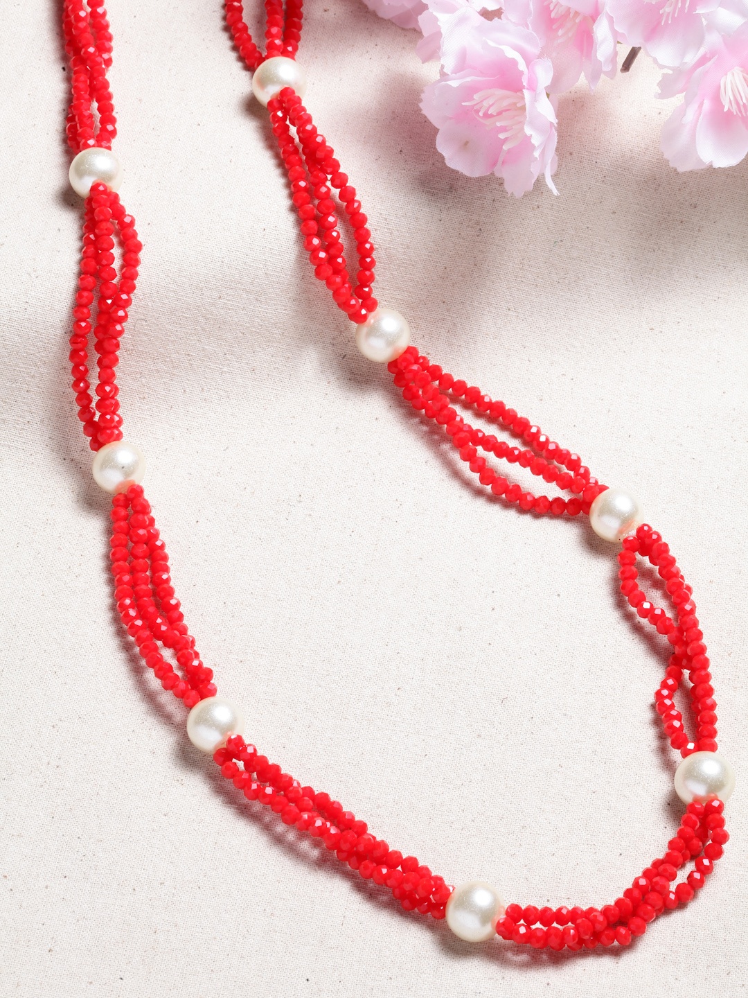 

PANASH Red & White Handcrafted Necklace