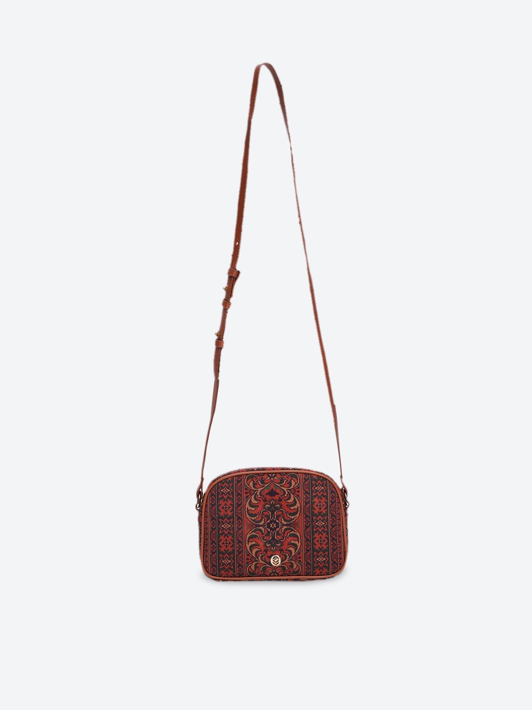 

Biba Ethnic Motifs Printed Structured Sling Bag, Tan