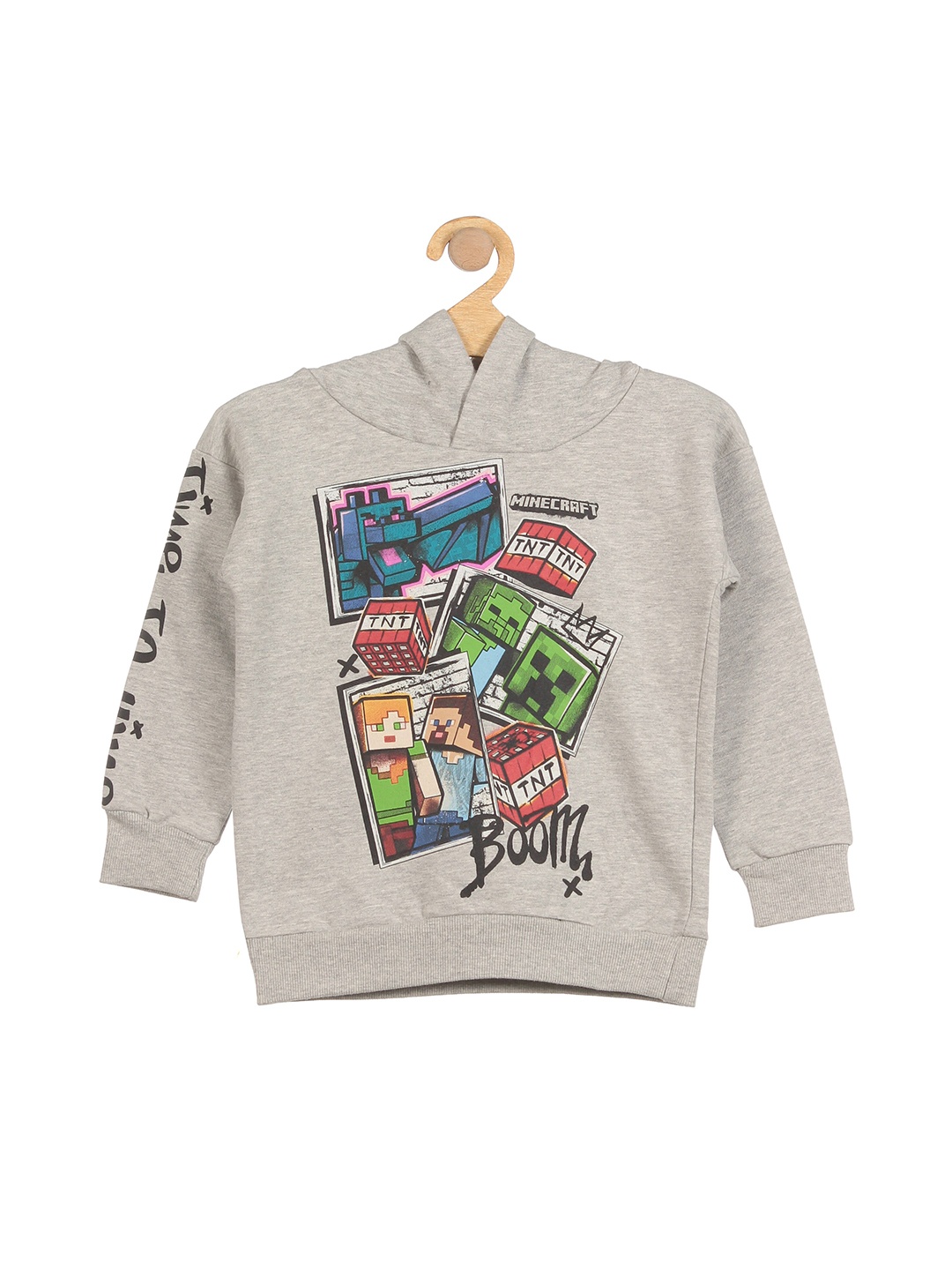 

Lil Lollipop Boys Graphic Printed Cotton Hooded Sweatshirt, Grey