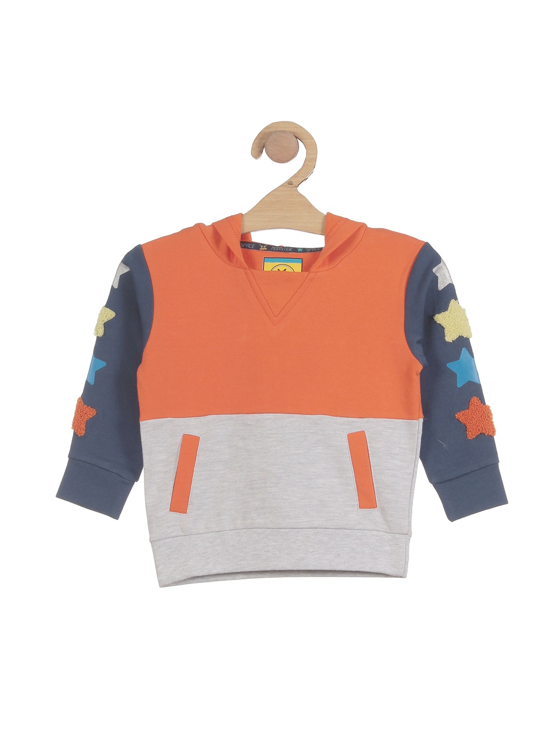 

Lil Lollipop Unisex Kids Colorblocked & Applique Cotton Hooded Sweatshirt, Orange