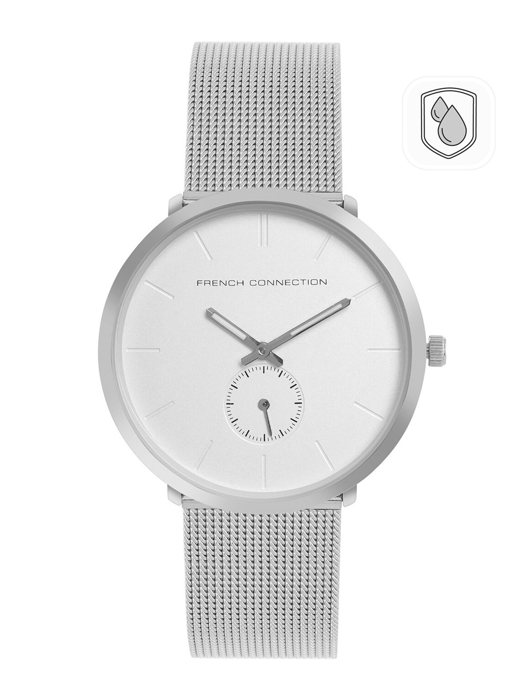 

French Connection Men White Dial & Steel Toned Stainless Steel Bracelet Style Straps Analogue Watch - FCB01SM, Silver