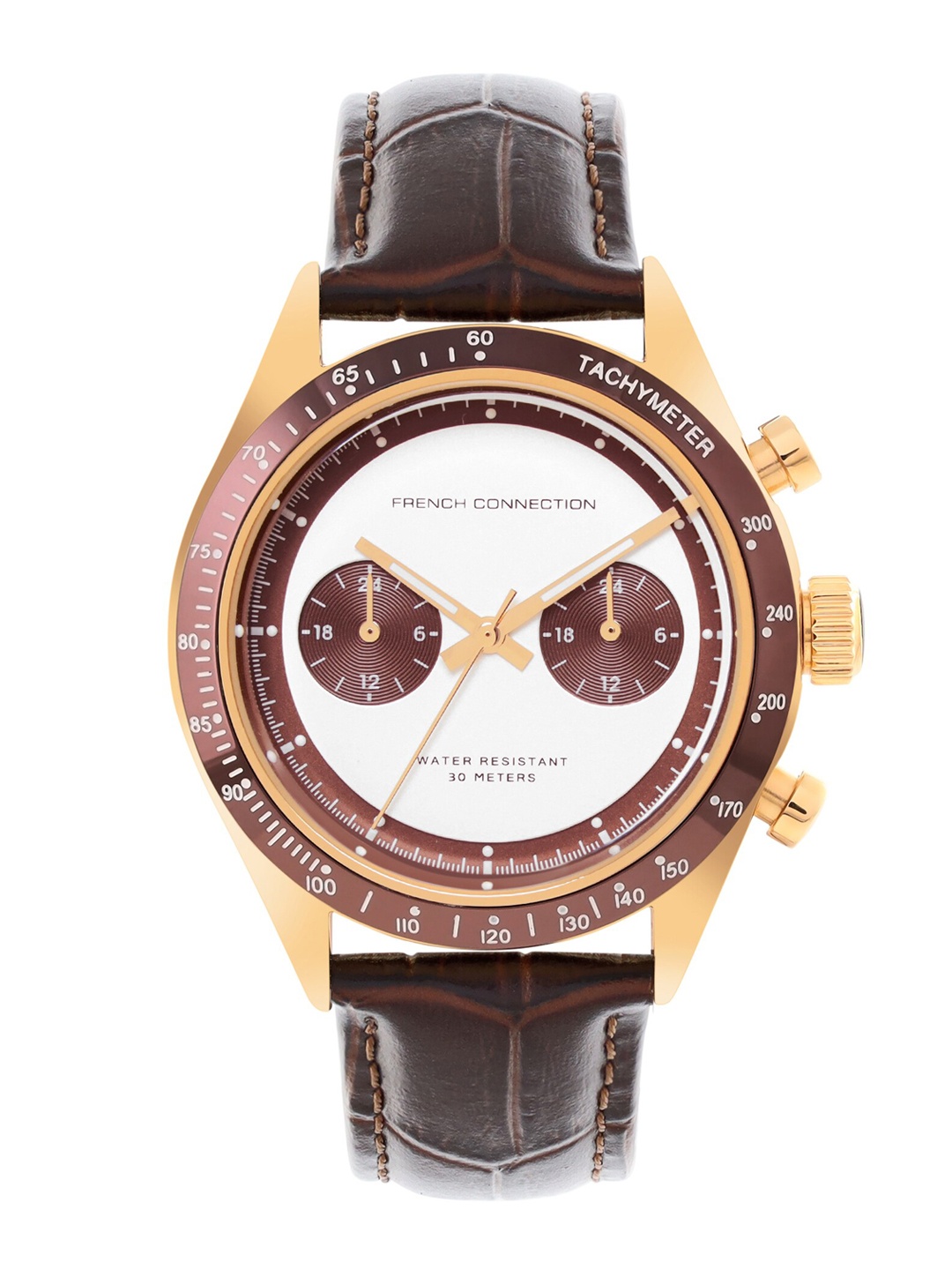 

French Connection Men White Dial & Brown Leather Straps Analogue Watch