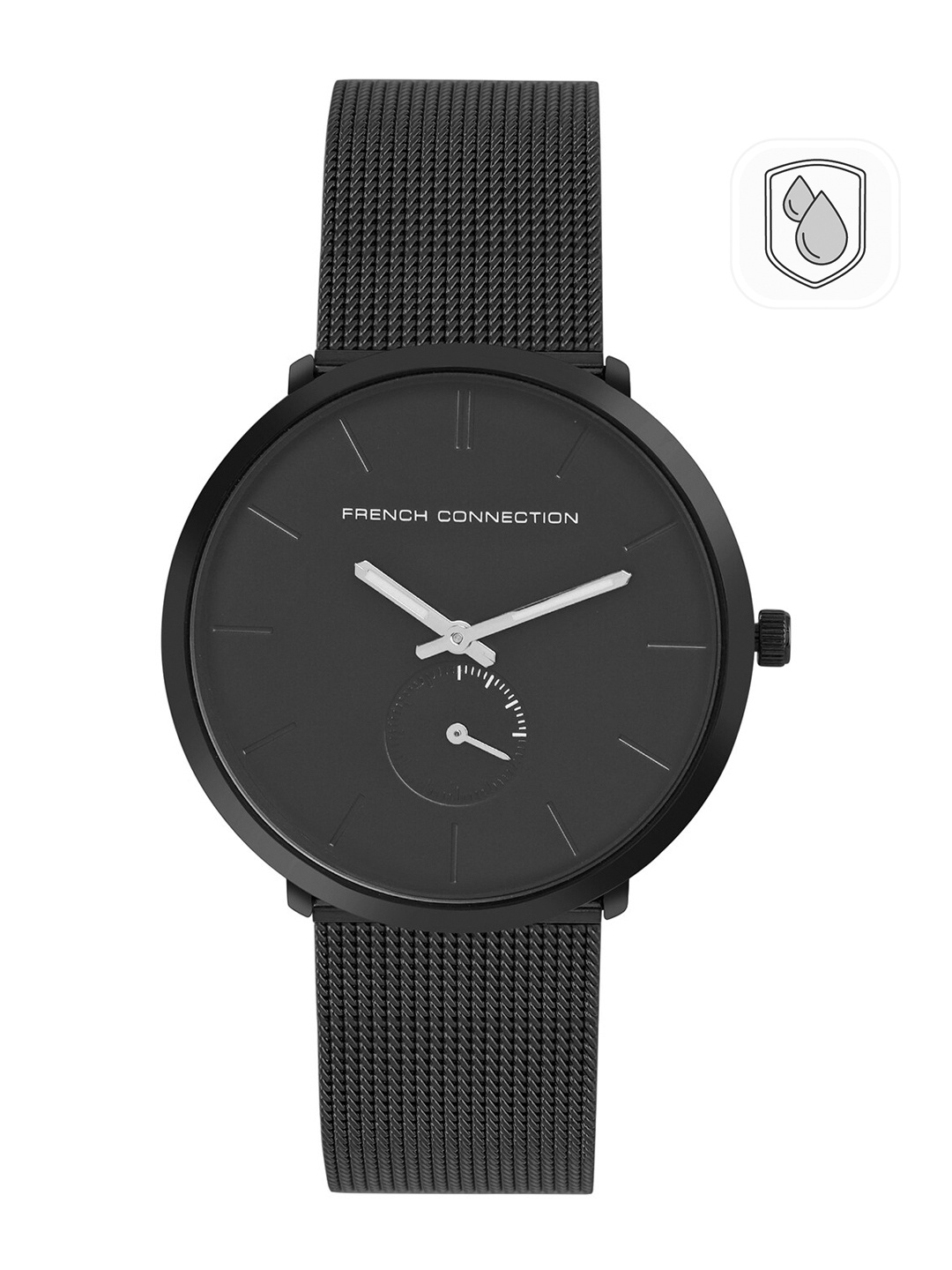 

French Connection Men Black Dial & Black Stainless Steel Bracelet Style Straps Analogue Watch - FCB01BM