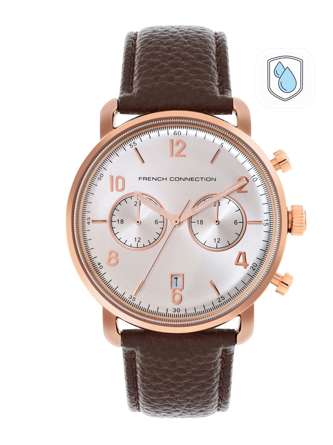 

French Connection Men White Dial & Brown Leather Straps Analogue Watch, Silver