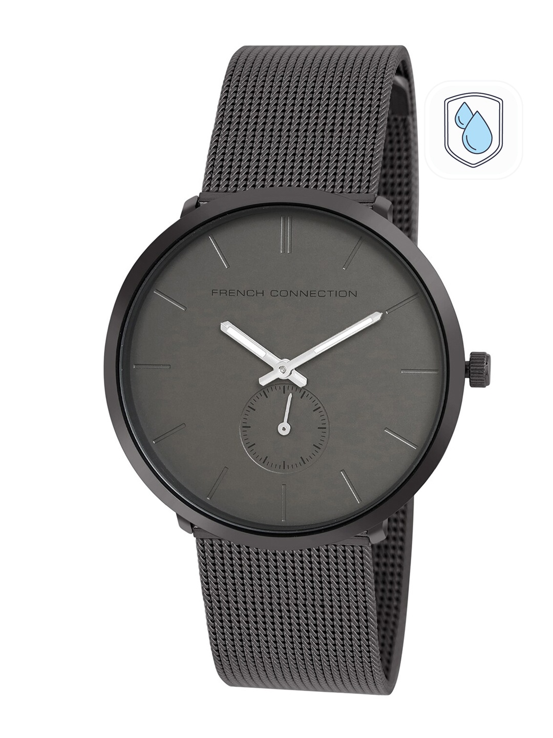 

French Connection Men Grey Dial & Grey Stainless Steel Bracelet Style Straps Analogue Watch