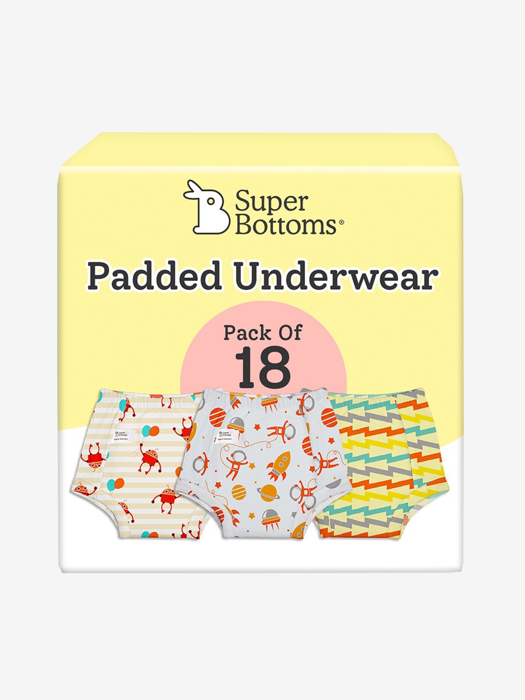 

SuperBottoms Kids Set Of 18 Padded Sustainable Underwear, White