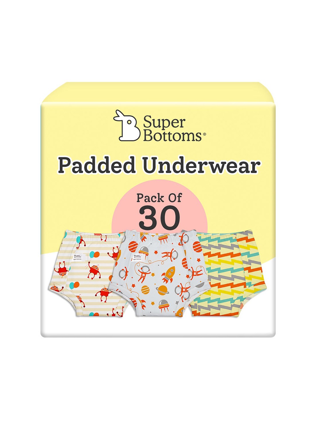 

SuperBottoms Kids Set Of 30 Printed SustainableCotton Padded Diapers, White