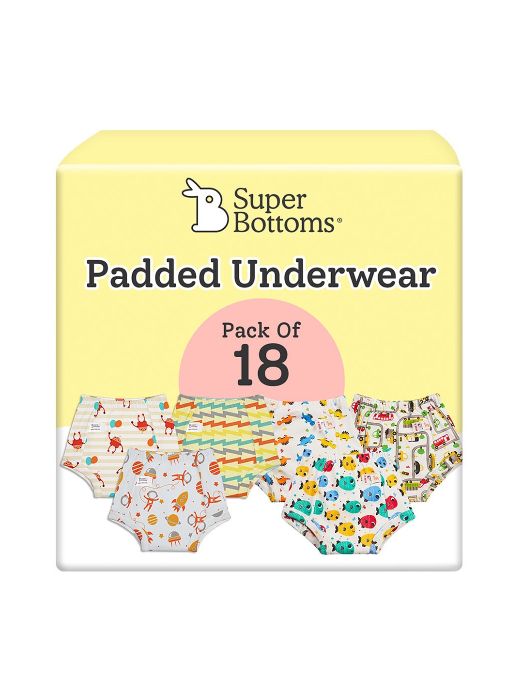 

SuperBottoms Kids Pack Of 18 Padded Sustainable Underwear, White