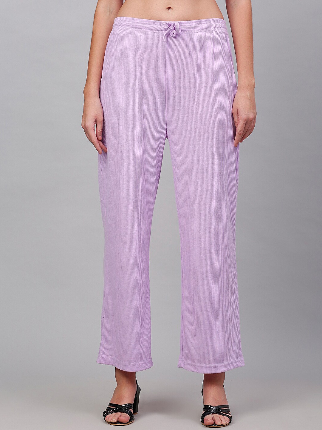 

NEUDIS Women Lavender Cotton Ribbed Parallel Trousers