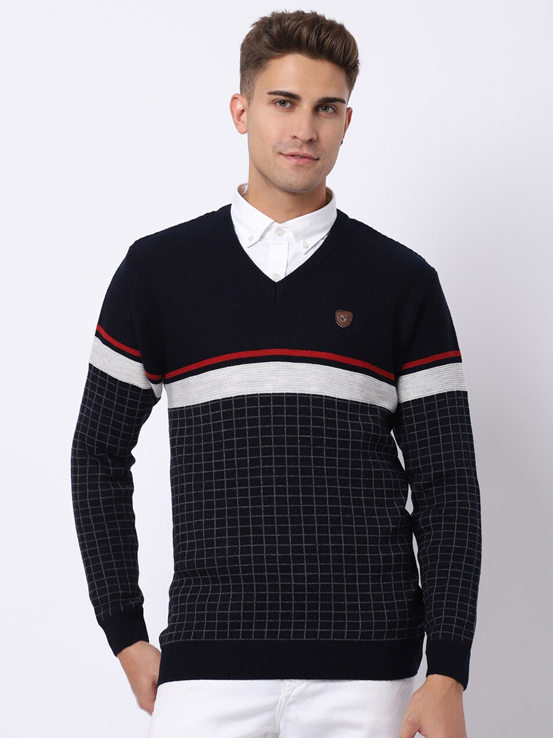 

VENITIAN Men Checked Pullover, Navy blue