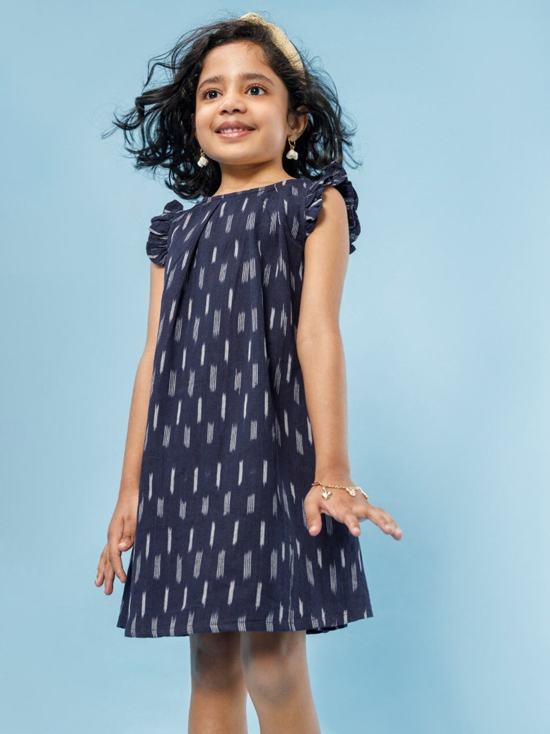 

Saaki Girls Navy Blue Striped A-Line Dress