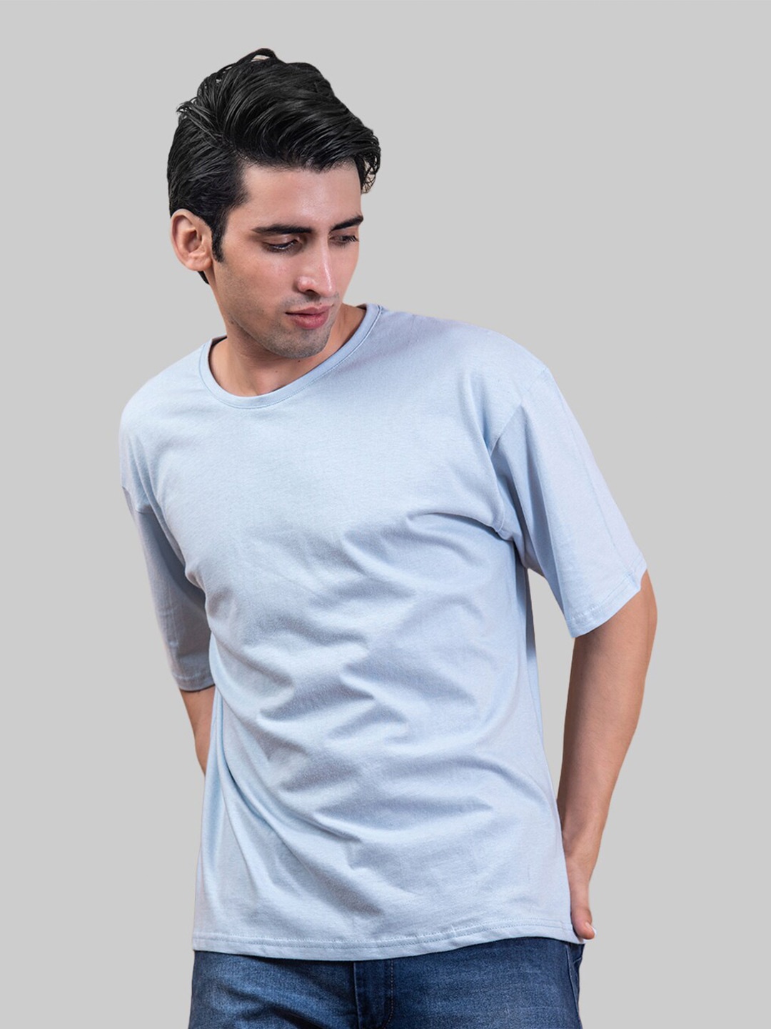 Tistabene Men Solid Raw Edge Oversized T-shirt, Blue