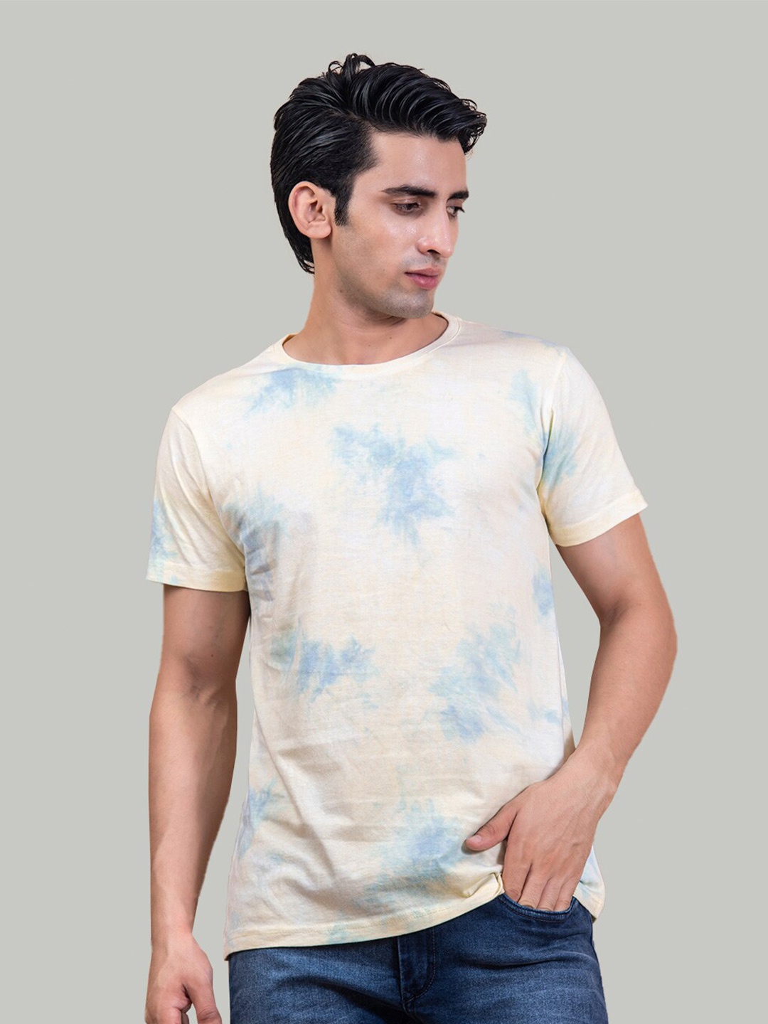 

Tistabene Men Tie and Dye Dyed Cotton T-shirt, Yellow
