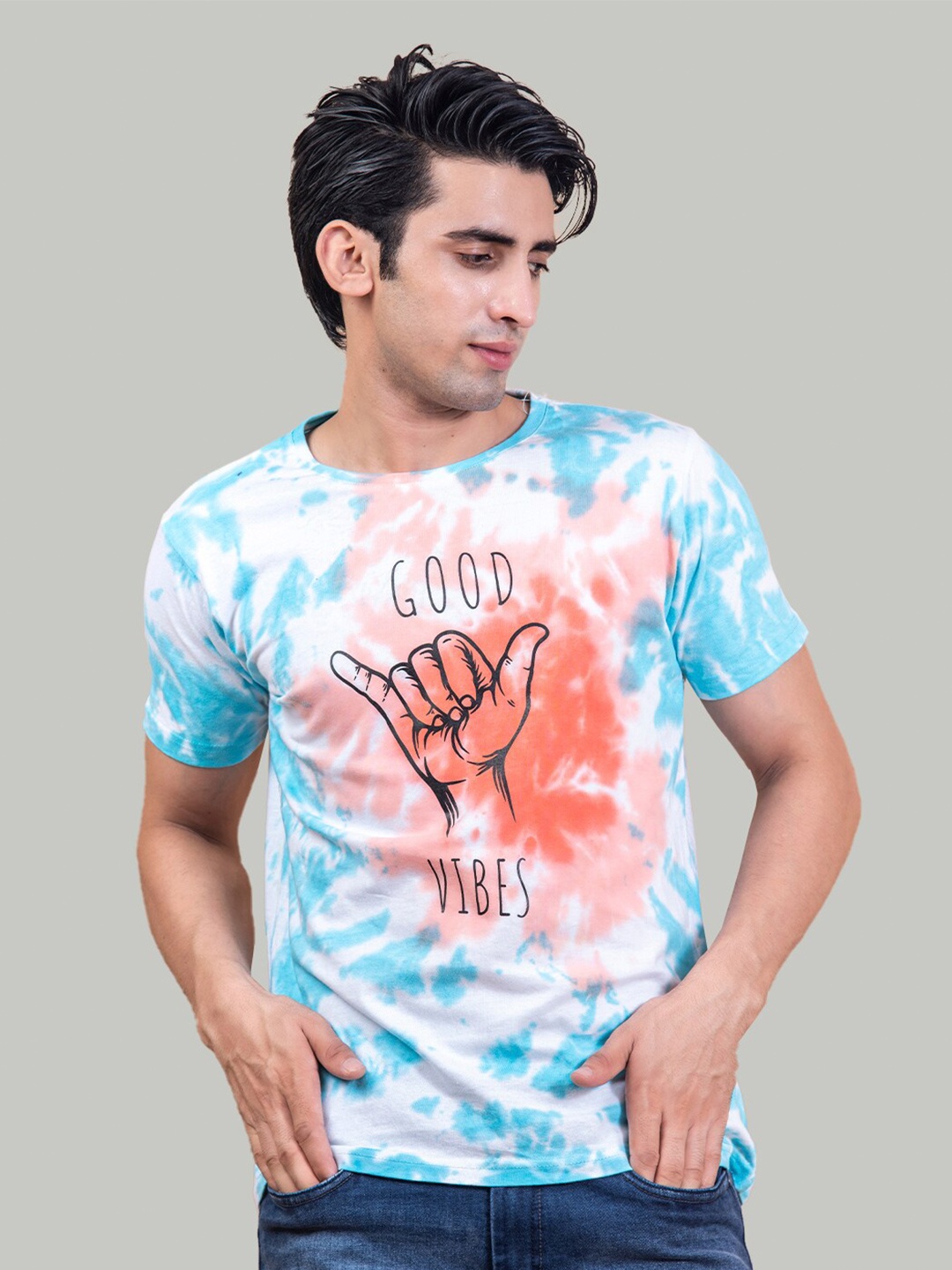 

Tistabene Men Tie and Dye Dyed Cotton T-shirt, Blue