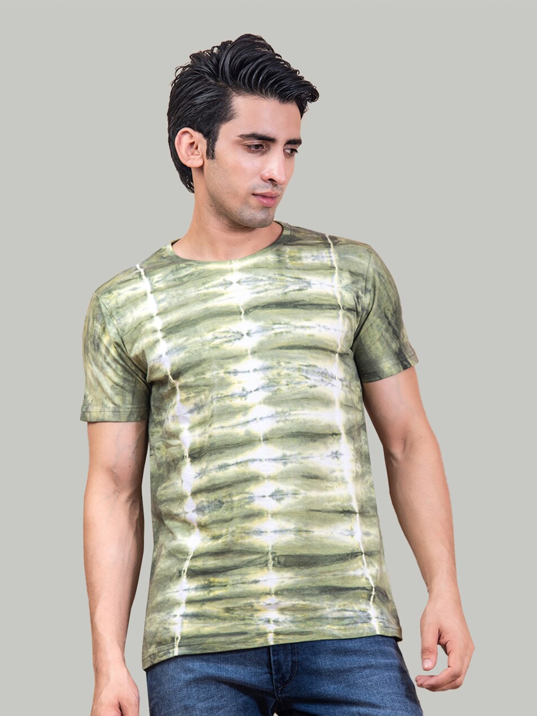 

Tistabene Men Tie and Dye Dyed Cotton T-shirt, Green