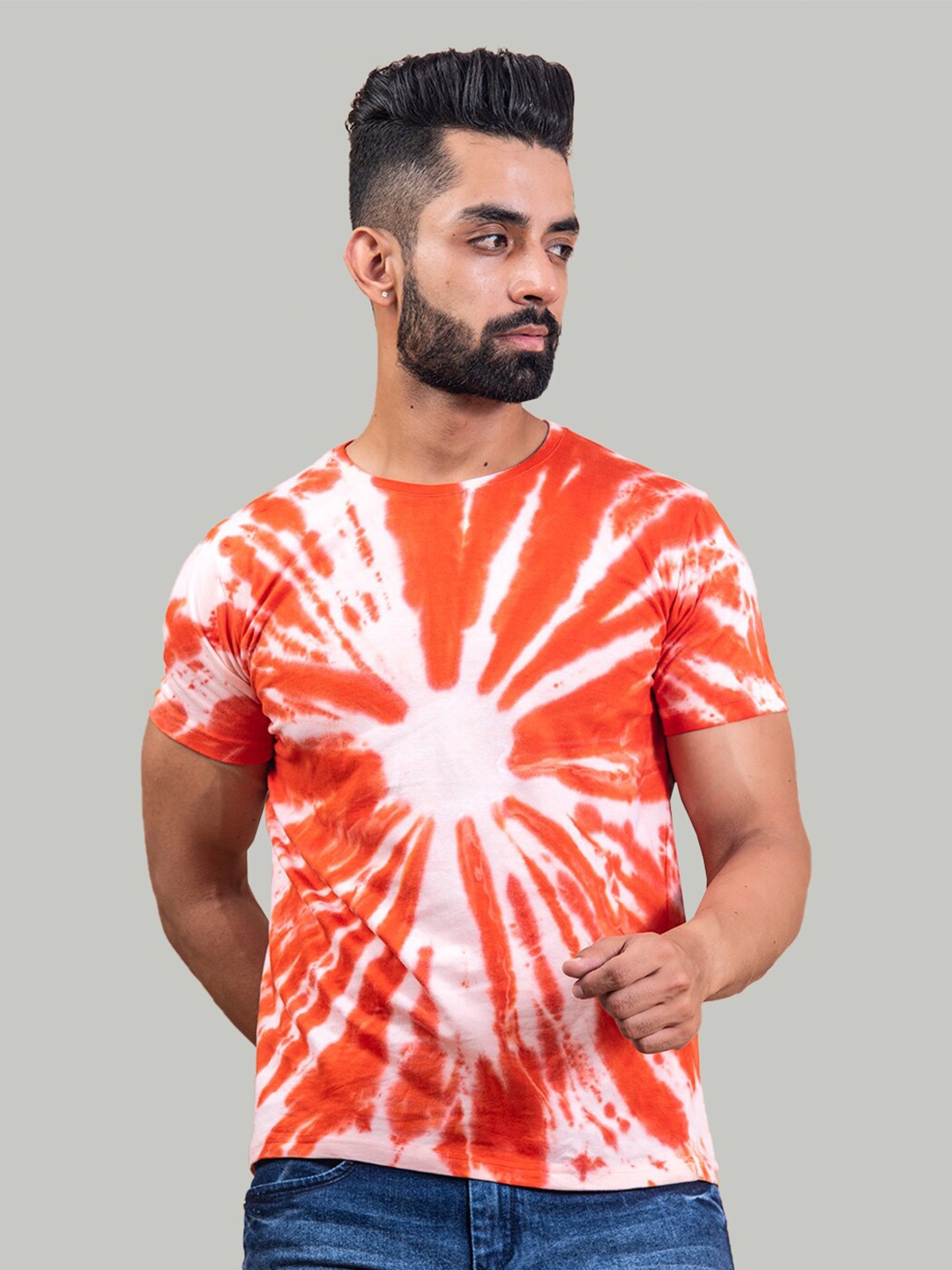 

Tistabene Men Tie and Dye Dyed Cotton T-shirt, Red