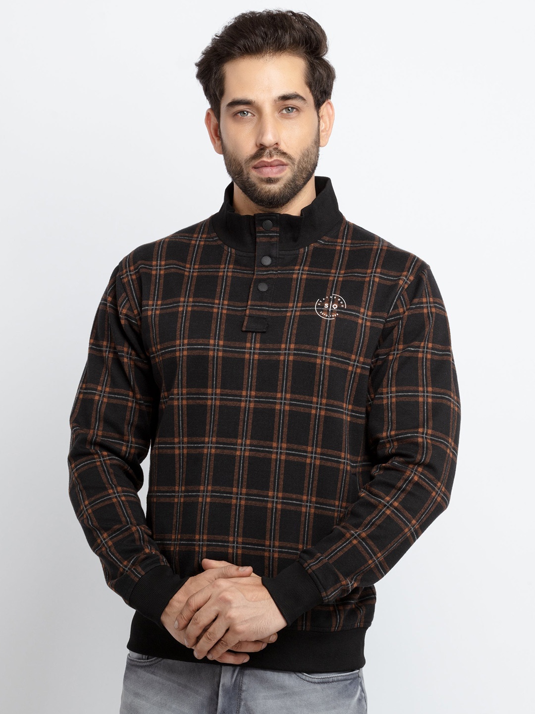 

Status Quo Men Checked Long Sleeves Sweatshirt, Black