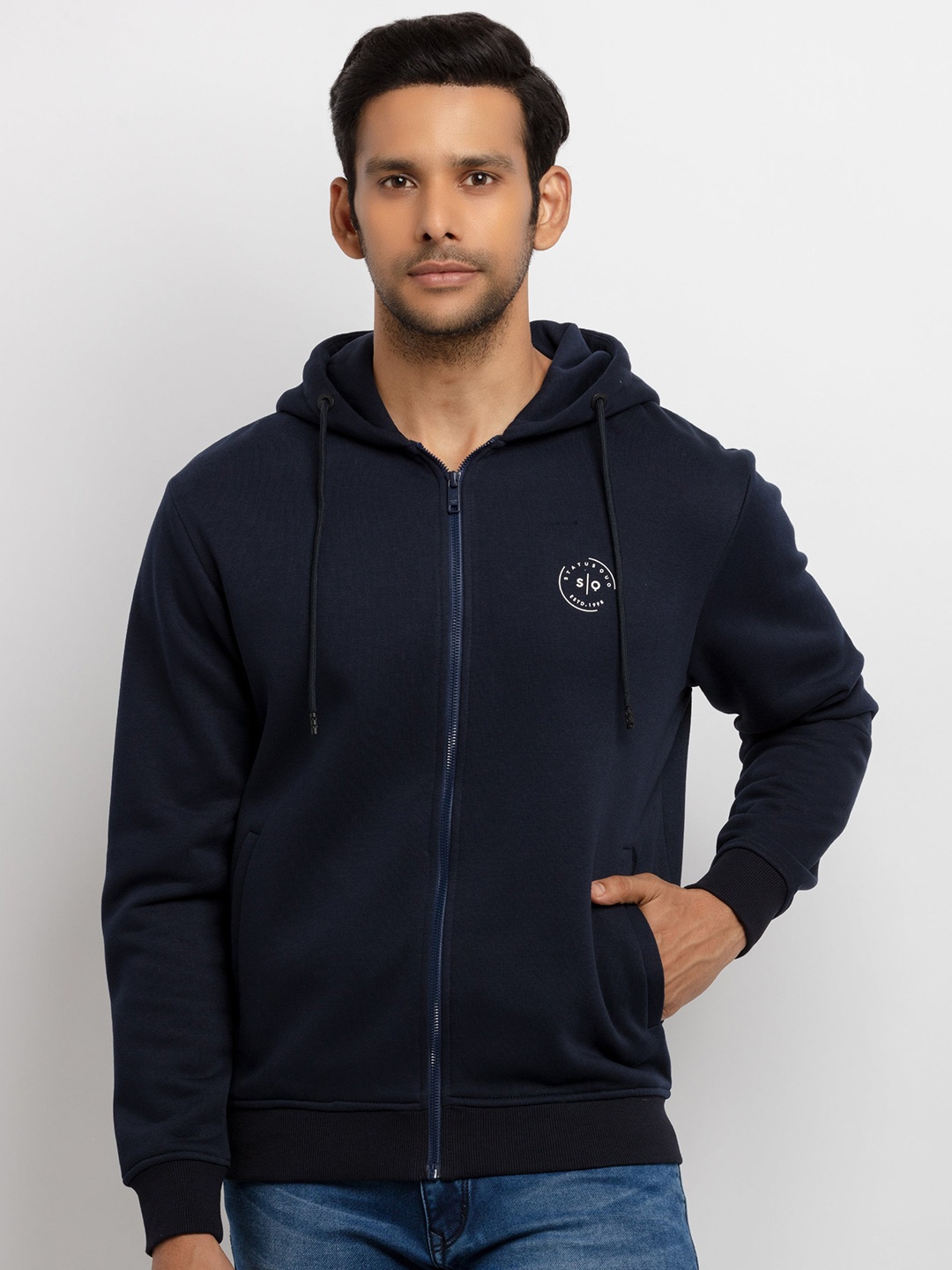 

Status Quo Men Long Sleeves Hooded Sweatshirt, Navy blue