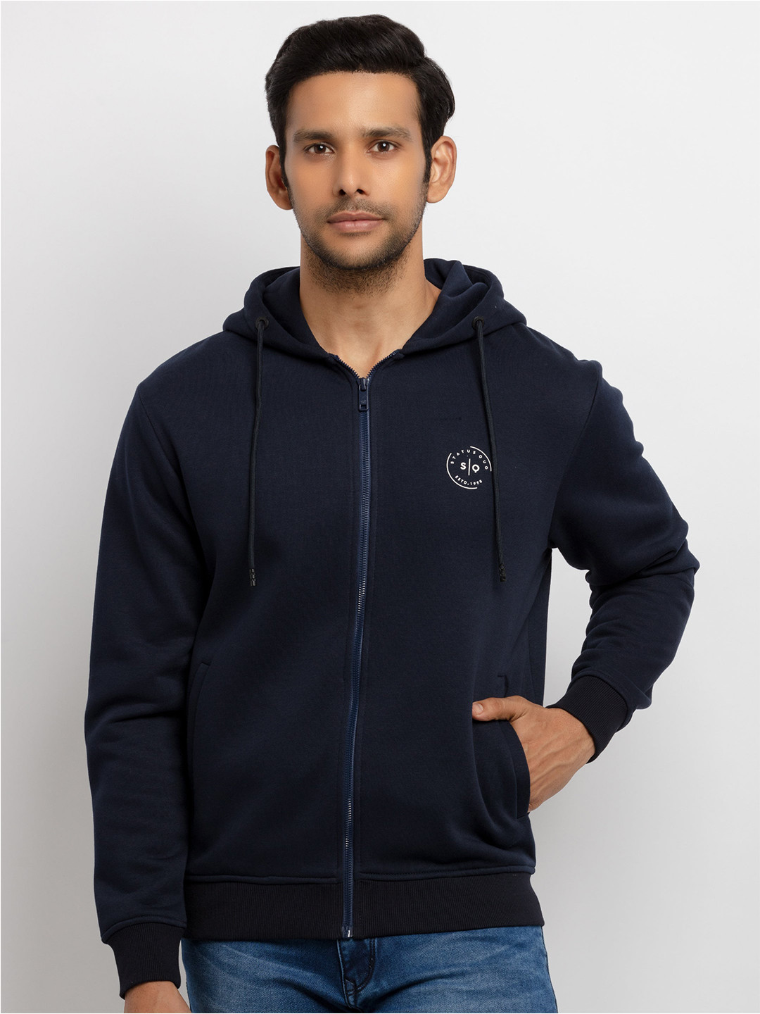 

Status Quo Men Long Sleeves Hooded Sweatshirt, Navy blue