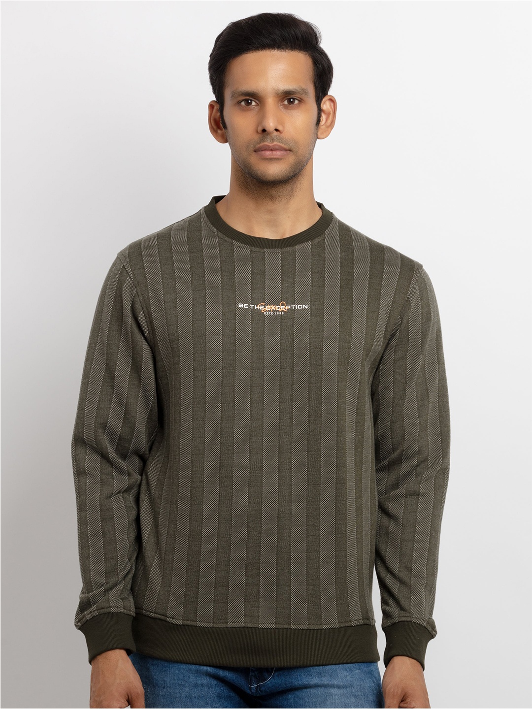 

Status Quo Men Regular Fit Striped Cotton Sweatshirt, Olive