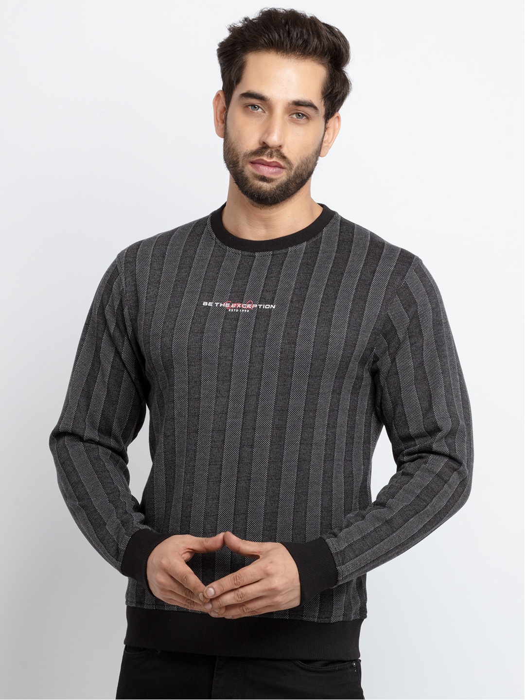 

Status Quo Men Striped Cotton Sweatshirt, Black