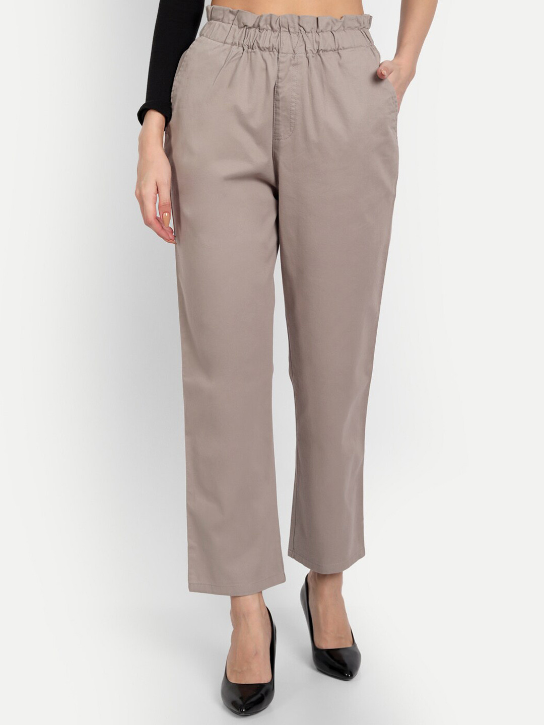 

Lorem Ginzo Women Relaxed Straight Fit High-Rise Easy Wash Trouser, Grey